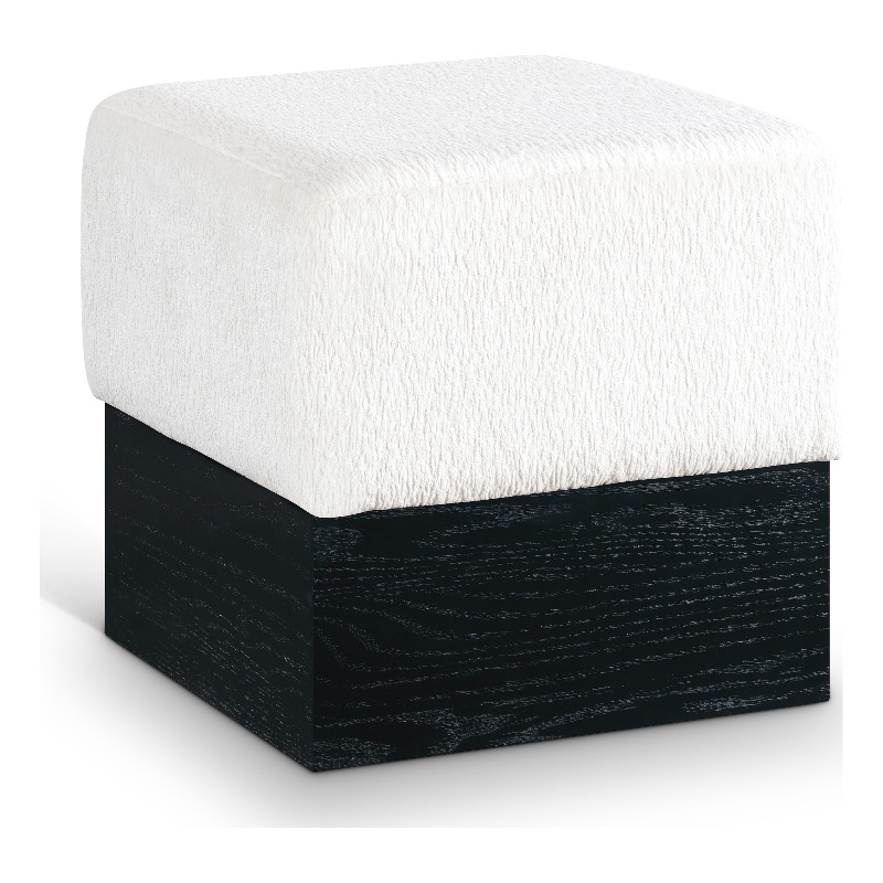 Meridian Furniture Havre Cream Velour Fur Fabric Ottoman/Stool