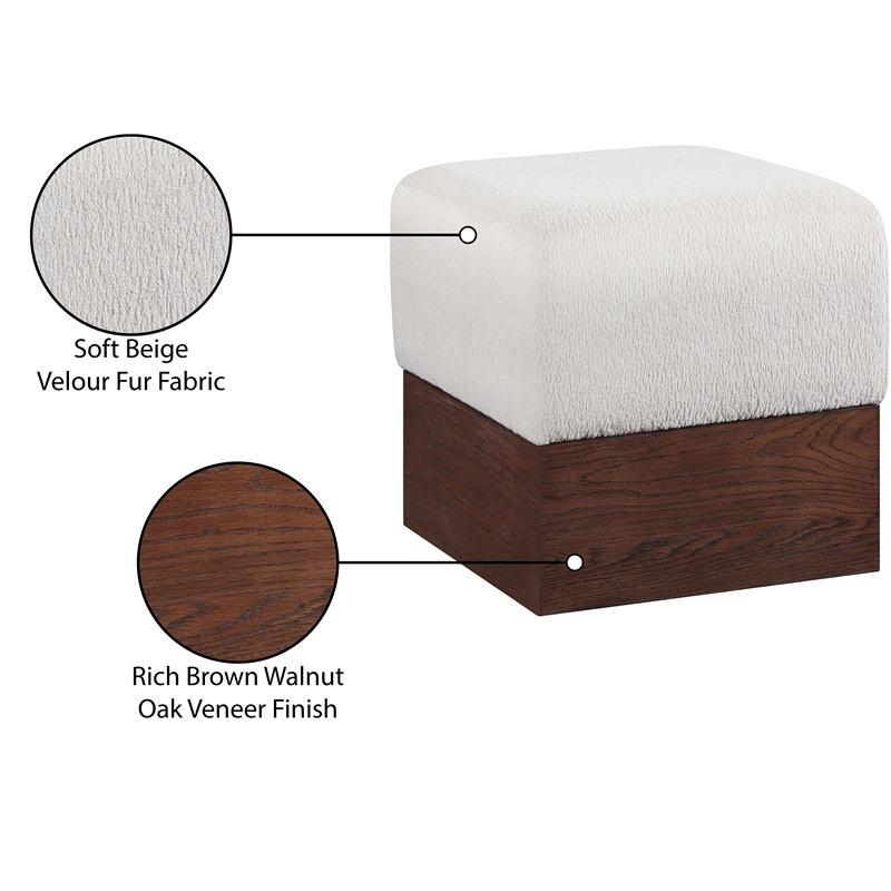 Meridian Furniture Havre Beige Velour Fur Fabric Ottoman/Stool