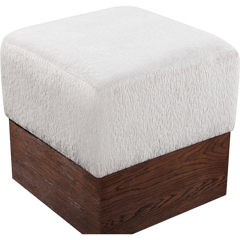 Meridian Furniture Havre Beige Velour Fur Fabric Ottoman/Stool