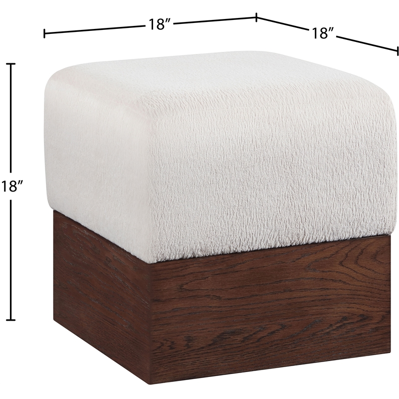 Meridian Furniture Havre Beige Velour Fur Fabric Ottoman/Stool