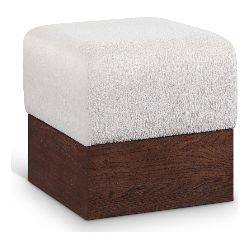 Meridian Furniture Havre Beige Velour Fur Fabric Ottoman/Stool