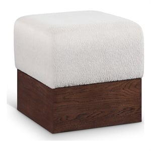Meridian Furniture Havre Beige Velour Fur Fabric Ottoman/Stool
