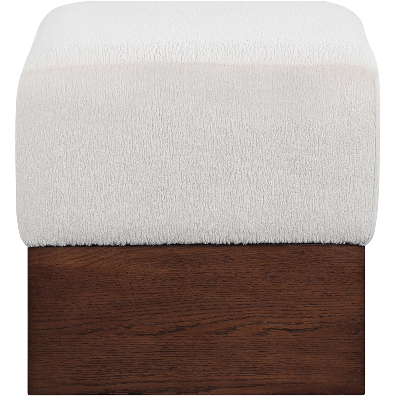 Meridian Furniture Havre Beige Velour Fur Fabric Ottoman/Stool