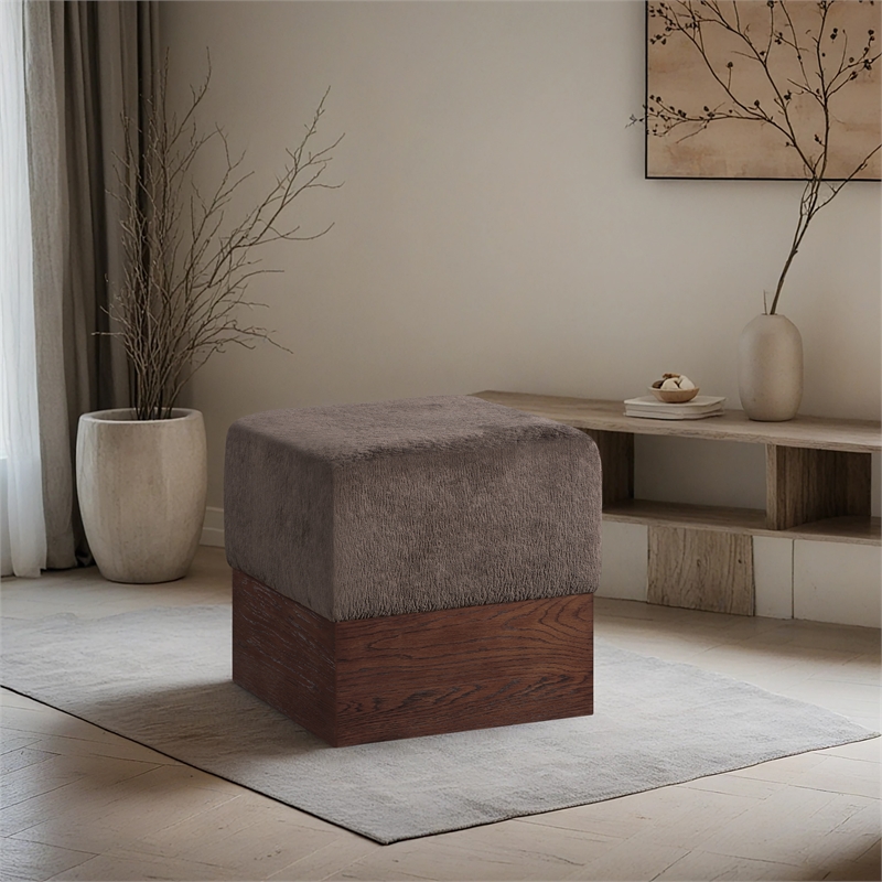 Meridian Furniture Havre Brown Velour Fur Fabric Ottoman/Stool