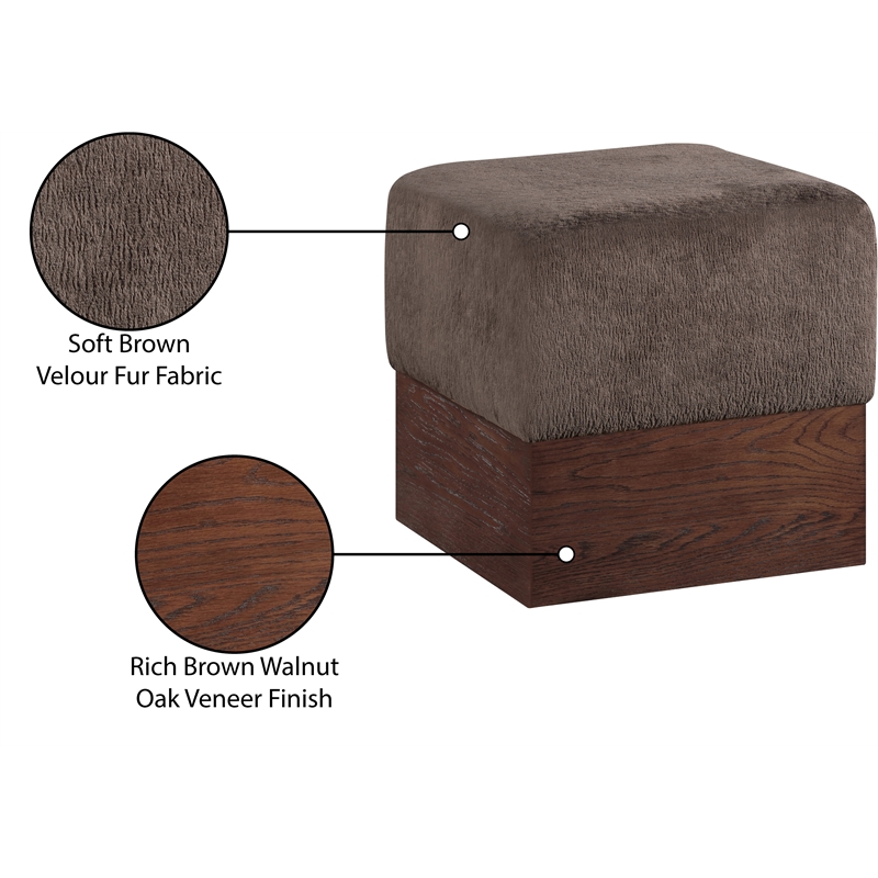 Meridian Furniture Havre Brown Velour Fur Fabric Ottoman/Stool