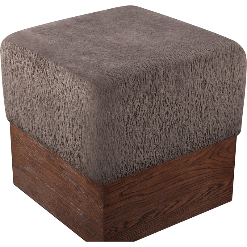 Meridian Furniture Havre Brown Velour Fur Fabric Ottoman/Stool