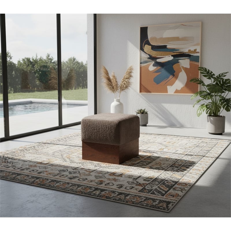 Meridian Furniture Havre Brown Velour Fur Fabric Ottoman/Stool