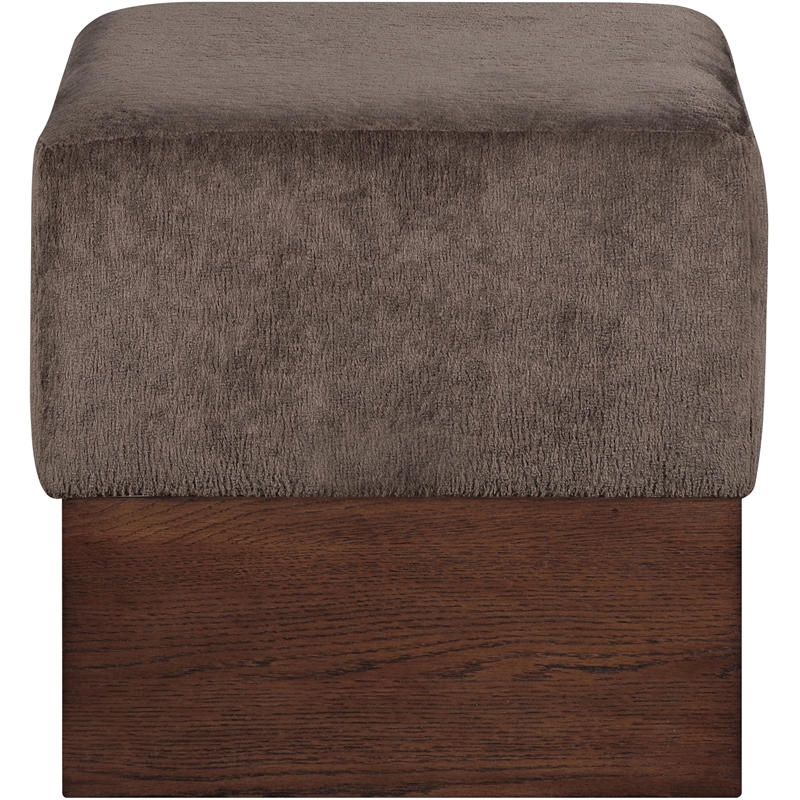 Meridian Furniture Havre Brown Velour Fur Fabric Ottoman/Stool