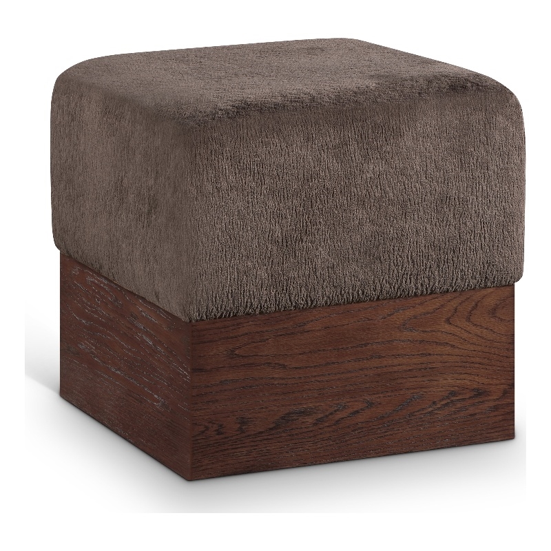 Meridian Furniture Havre Brown Velour Fur Fabric Ottoman/Stool