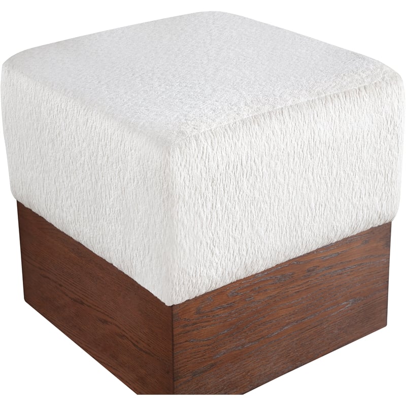 Meridian Furniture Havre Cream Velour Fur Fabric Ottoman/Stool