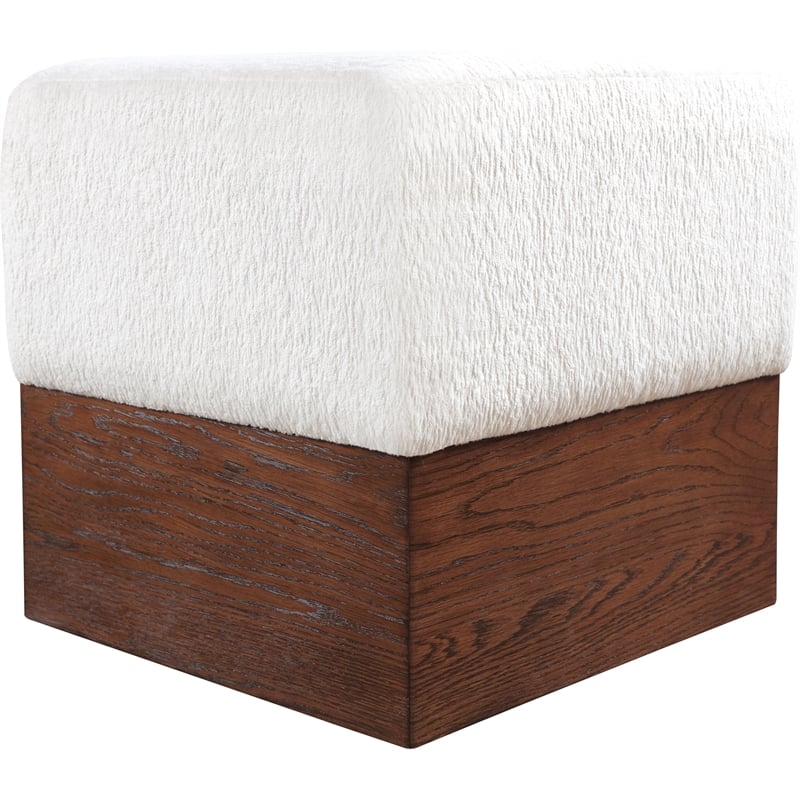 Meridian Furniture Havre Cream Velour Fur Fabric Ottoman/Stool