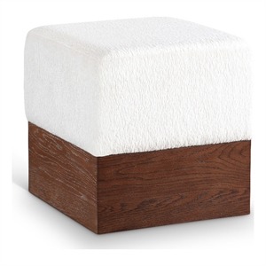 Meridian Furniture Havre Cream Velour Fur Fabric Ottoman/Stool