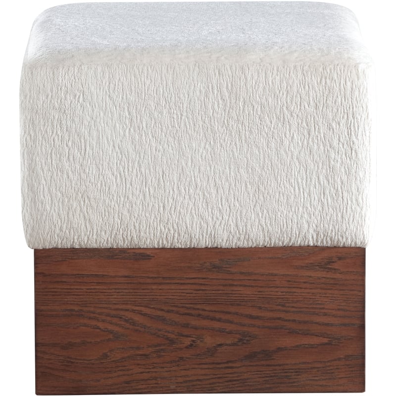 Meridian Furniture Havre Cream Velour Fur Fabric Ottoman/Stool