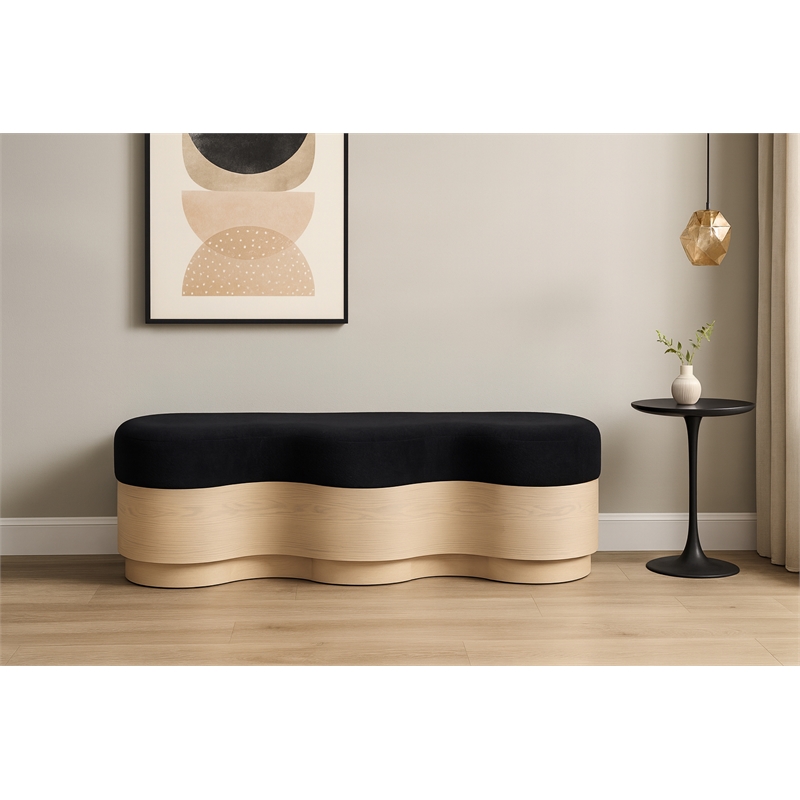 Meridian Furniture Savoy Black Velour Fur Fabric Bench