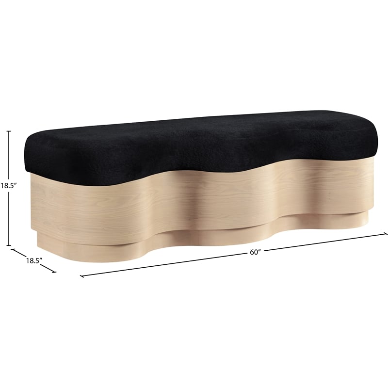 Meridian Furniture Savoy Black Velour Fur Fabric Bench