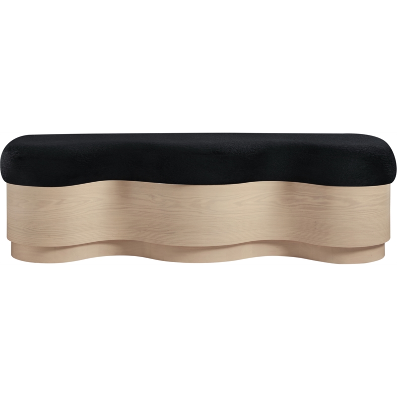 Meridian Furniture Savoy Black Velour Fur Fabric Bench