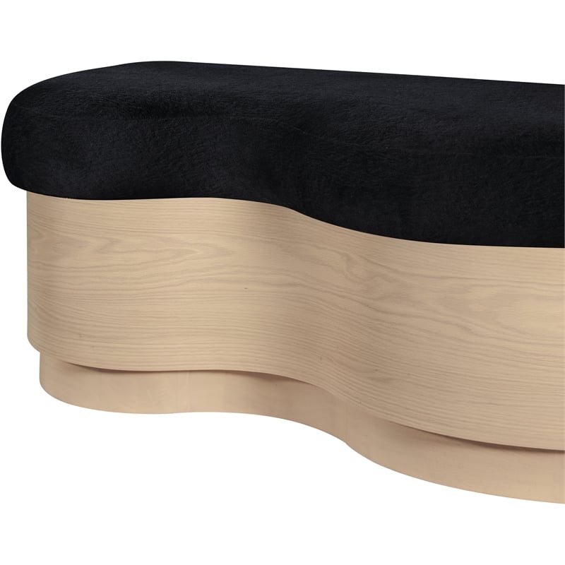 Meridian Furniture Savoy Black Velour Fur Fabric Bench