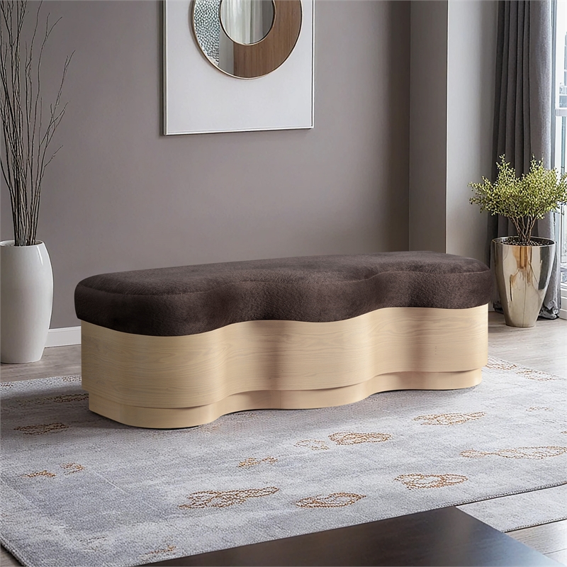 Meridian Furniture Savoy Brown Velour Fur Fabric Bench