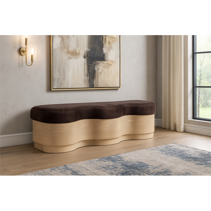 Meridian Furniture Savoy Brown Velour Fur Fabric Bench