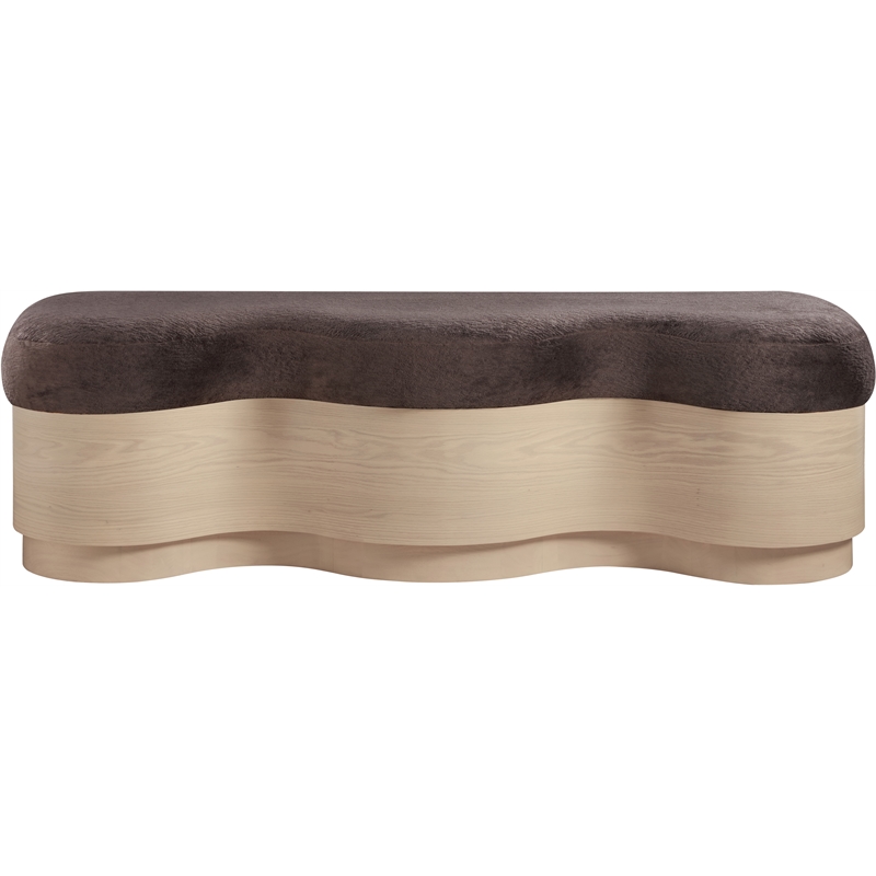 Meridian Furniture Savoy Brown Velour Fur Fabric Bench