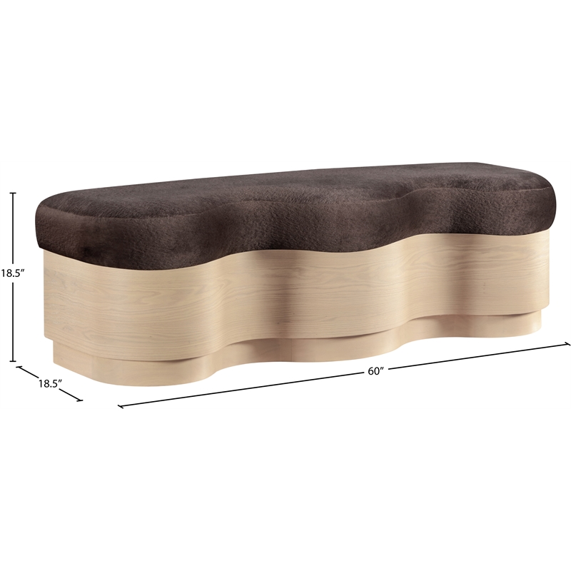 Meridian Furniture Savoy Brown Velour Fur Fabric Bench