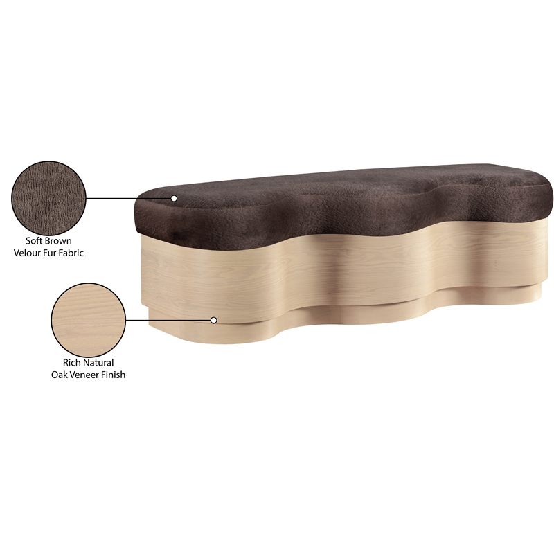 Meridian Furniture Savoy Brown Velour Fur Fabric Bench