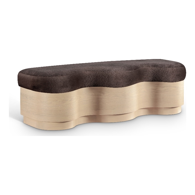 Meridian Furniture Savoy Brown Velour Fur Fabric Bench