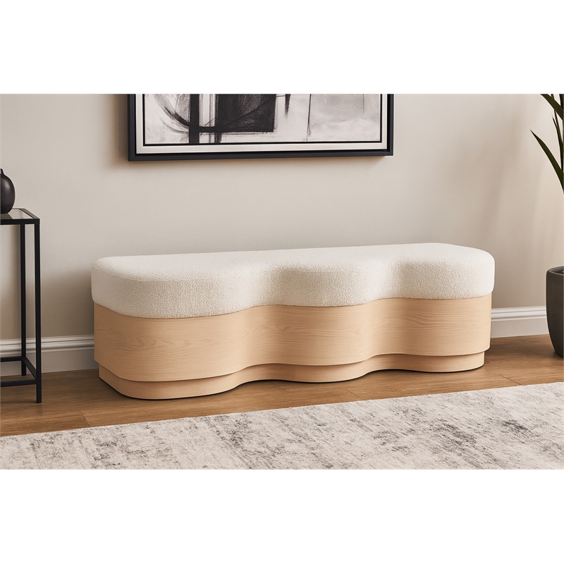 Meridian Furniture Savoy Cream Velour Fur Fabric Bench