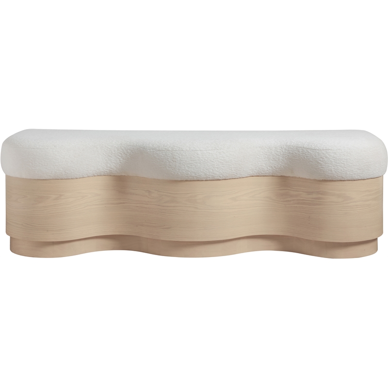 Meridian Furniture Savoy Cream Velour Fur Fabric Bench