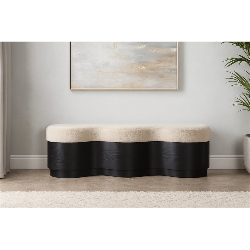 Meridian Furniture Savoy Beige Velour Fur Fabric Bench