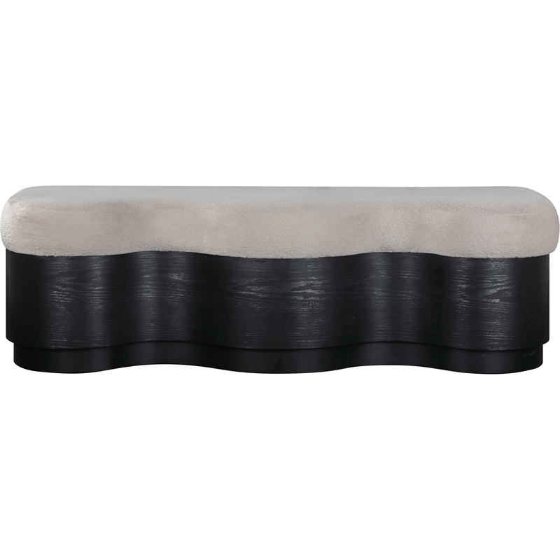 Meridian Furniture Savoy Beige Velour Fur Fabric Bench