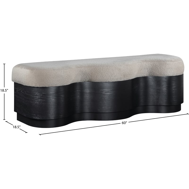 Meridian Furniture Savoy Beige Velour Fur Fabric Bench