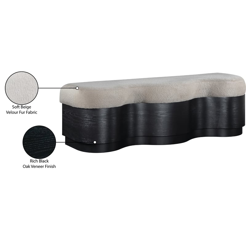 Meridian Furniture Savoy Beige Velour Fur Fabric Bench