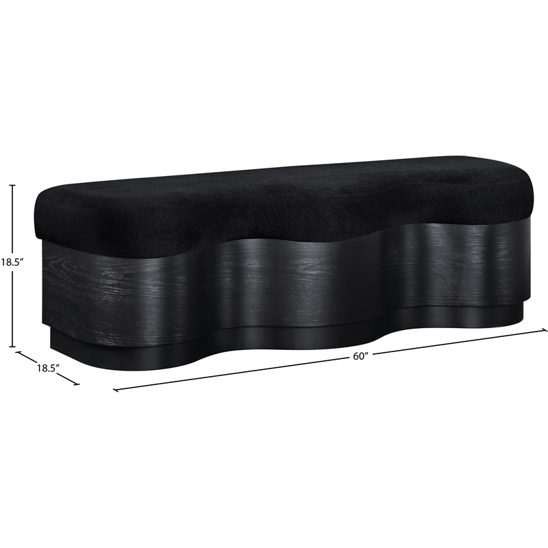 Meridian Furniture Savoy Black Velour Fur Fabric Bench
