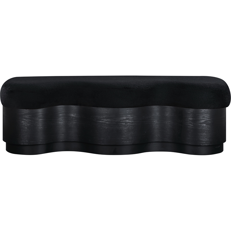 Meridian Furniture Savoy Black Velour Fur Fabric Bench