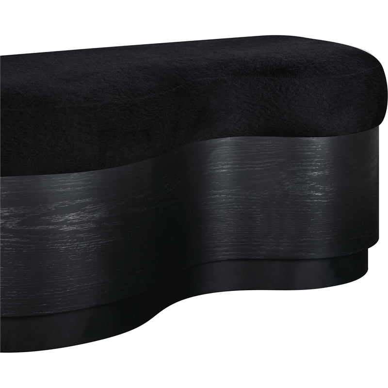 Meridian Furniture Savoy Black Velour Fur Fabric Bench