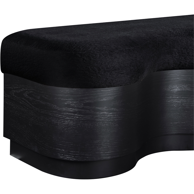 Meridian Furniture Savoy Black Velour Fur Fabric Bench