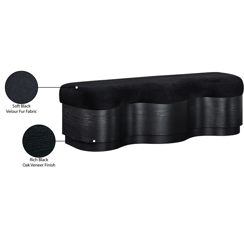 Meridian Furniture Savoy Black Velour Fur Fabric Bench
