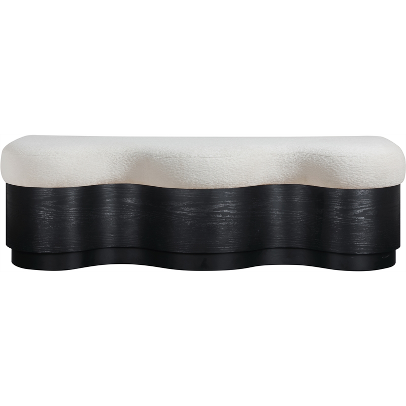 Meridian Furniture Savoy Cream Velour Fur Fabric Bench