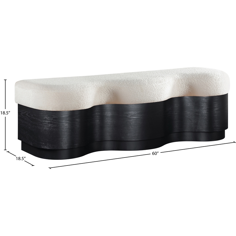 Meridian Furniture Savoy Cream Velour Fur Fabric Bench