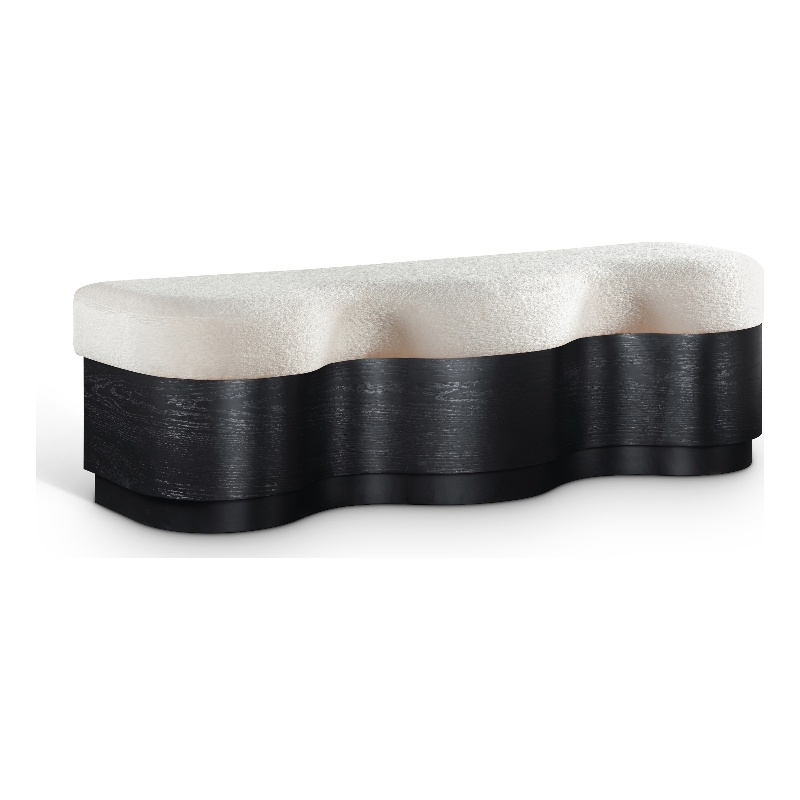 Meridian Furniture Savoy Cream Velour Fur Fabric Bench
