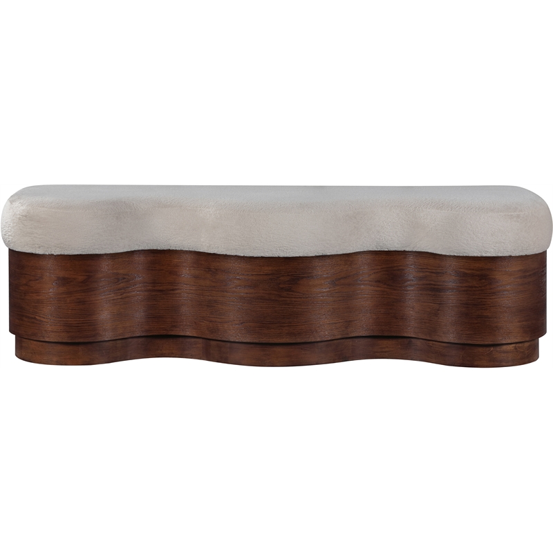 Meridian Furniture Savoy Beige Velour Fur Fabric Bench