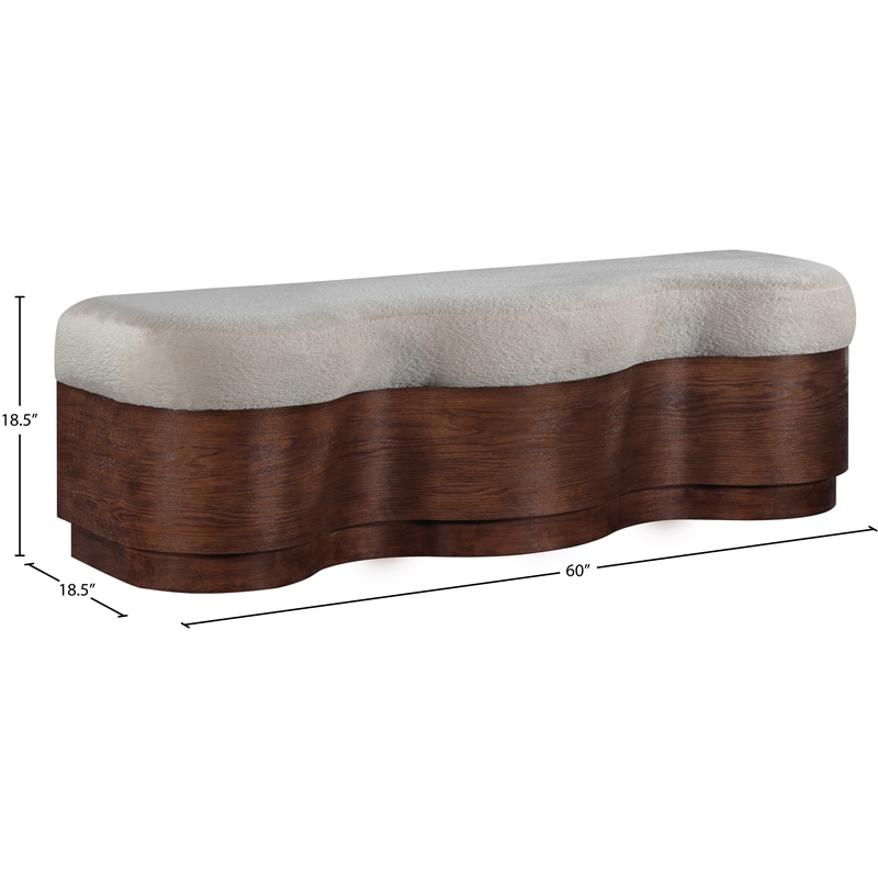 Meridian Furniture Savoy Beige Velour Fur Fabric Bench