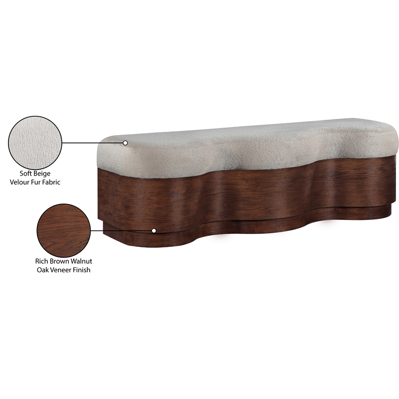 Meridian Furniture Savoy Beige Velour Fur Fabric Bench