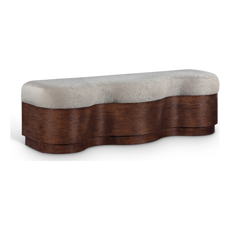Meridian Furniture Savoy Beige Velour Fur Fabric Bench