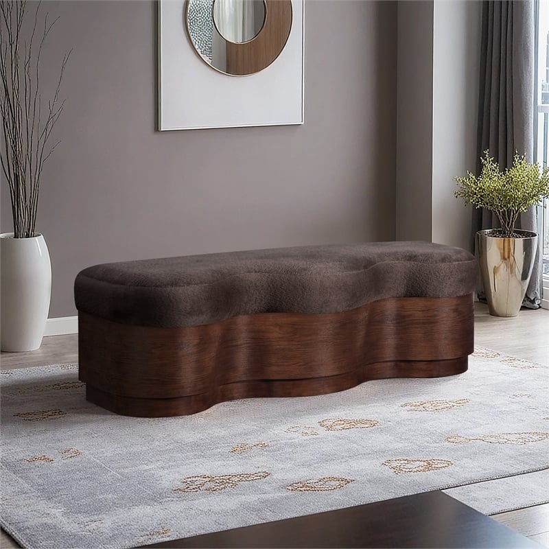 Meridian Furniture Savoy Brown Velour Fur Fabric Bench
