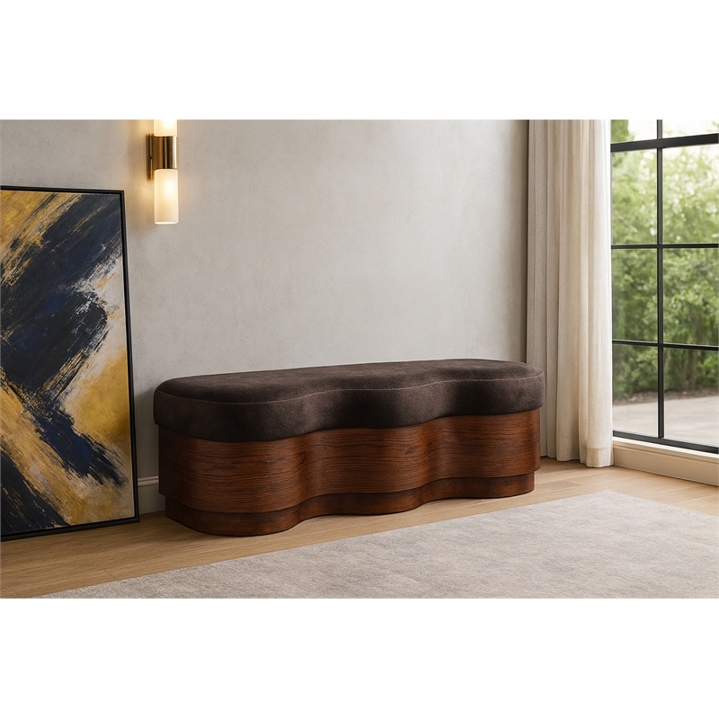 Meridian Furniture Savoy Brown Velour Fur Fabric Bench