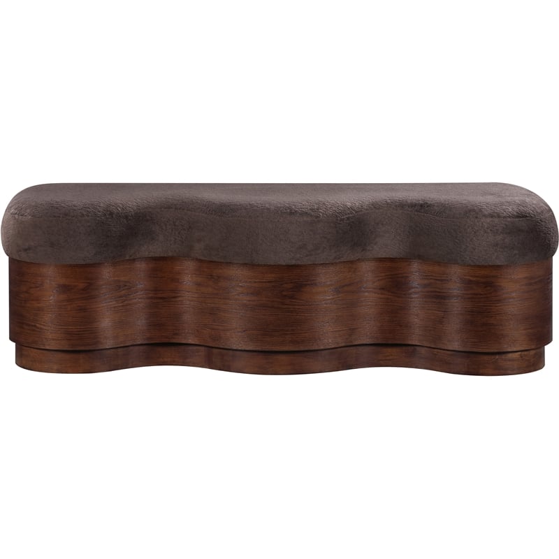 Meridian Furniture Savoy Brown Velour Fur Fabric Bench
