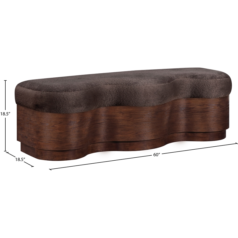 Meridian Furniture Savoy Brown Velour Fur Fabric Bench