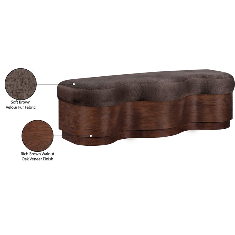 Meridian Furniture Savoy Brown Velour Fur Fabric Bench